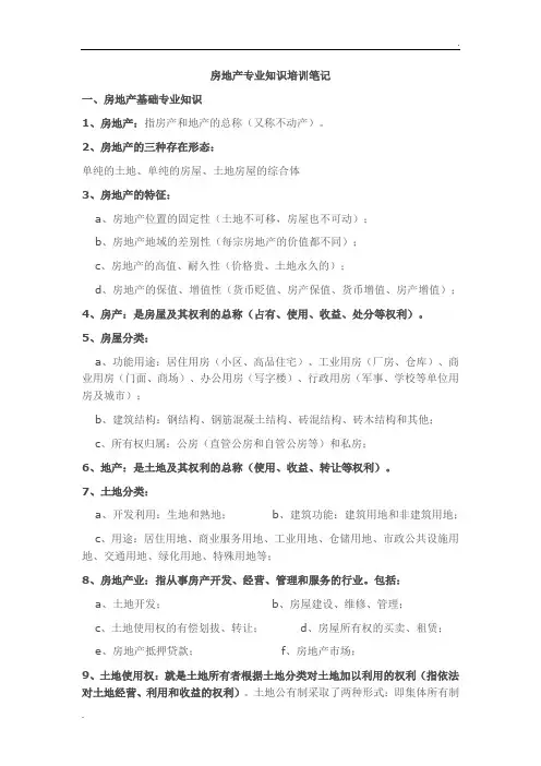 房地产专业知识培训笔记