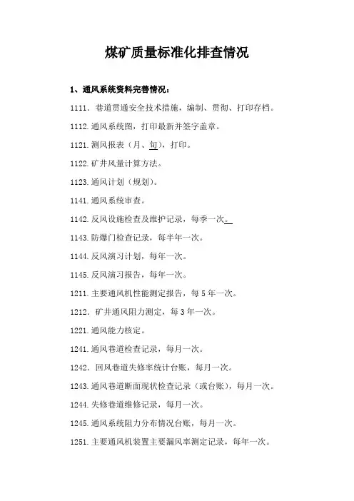 煤矿通风质量标准化检查资料清单