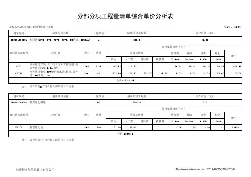 表  分部分项工程量清单综合单价分析表