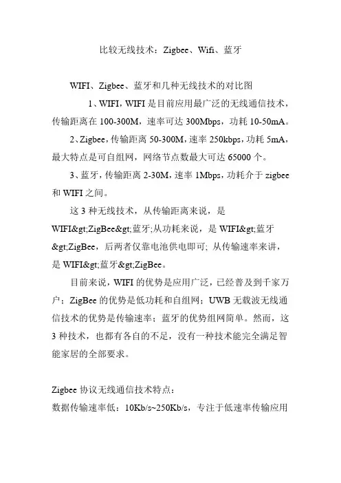 比较无线技术：zigbeewifi蓝牙