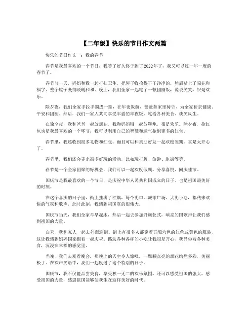 【二年级】快乐的节日作文两篇