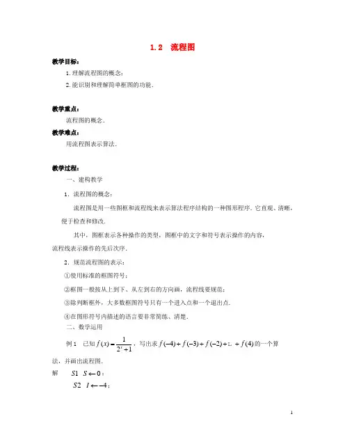 高中数学 第一章 算法初步 1.2 流程图教案 苏教版必修3