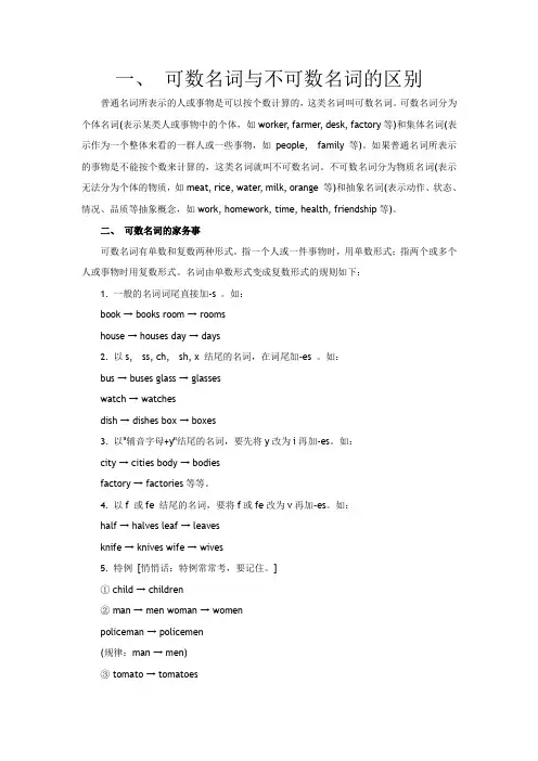 可数名词和不可数名词 讲解