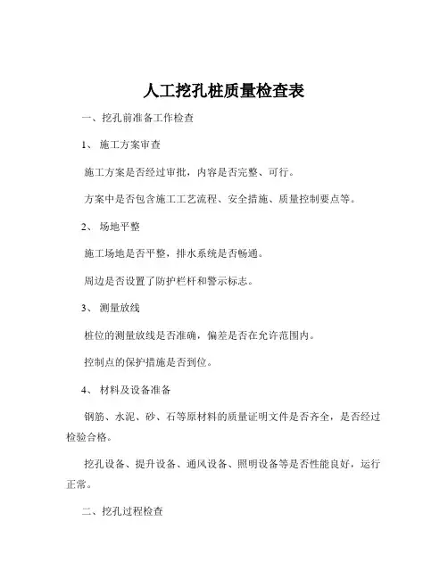 人工挖孔桩质量检查表