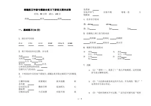 部编版五年级专题综合复习下册语文期末试卷