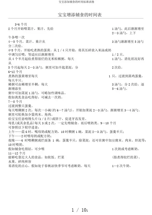 宝宝添加辅食的时间标准表格