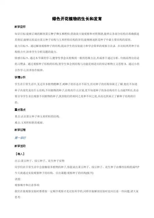 北京课改版生物-八年级上册-10.3 绿色开花植物的生殖和发育--种子的结构 精品教案