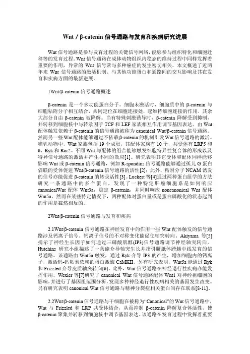 Wnt／β-catenin信号通路与发育和疾病研究进展