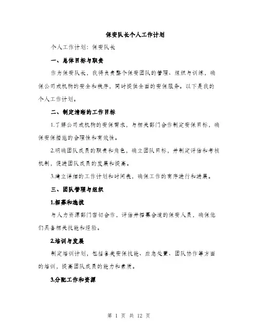 保安队长个人工作计划(四篇)