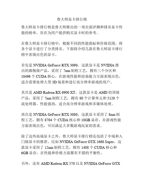 鲁大师显卡排行榜