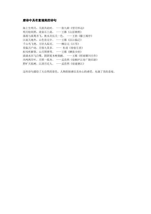 唐诗意境美的诗句