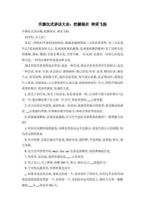 升旗仪式讲话大全：把握现在 神采飞扬