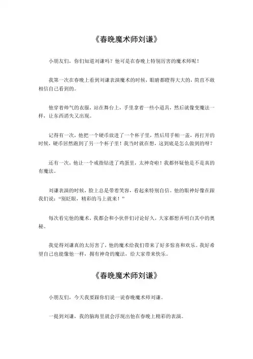 春晚魔术师刘谦的作文600字