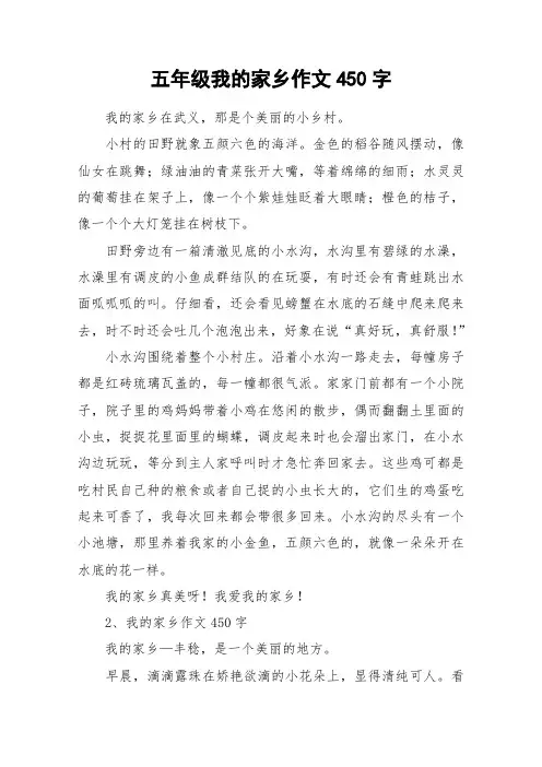五年级我的家乡作文450字_作文