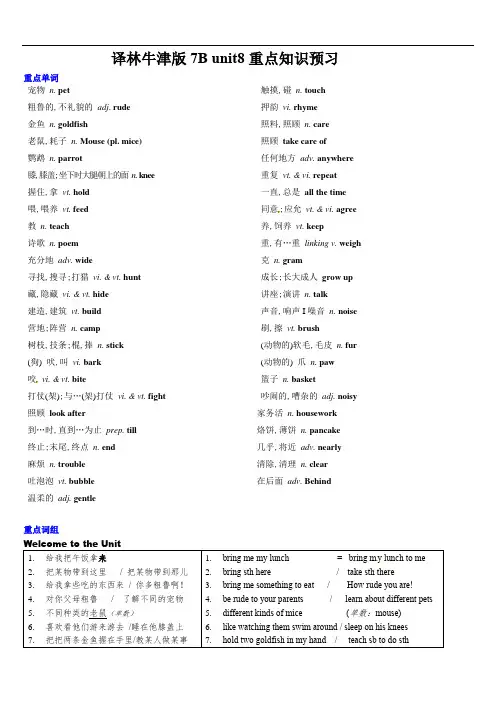 Unit8 重点词汇及词组背诵材料-2021-2022学年牛津译林版七年级英语下册