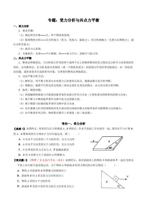 高三一轮复习 受力分析与共点力平衡