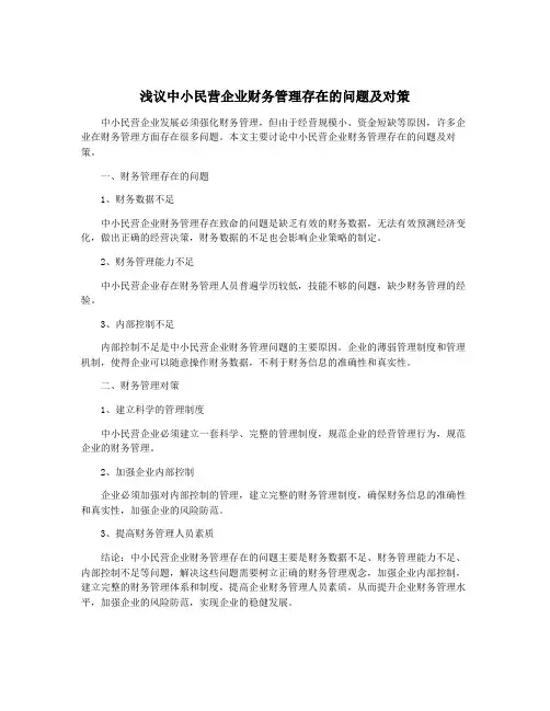 浅议中小民营企业财务管理存在的问题及对策