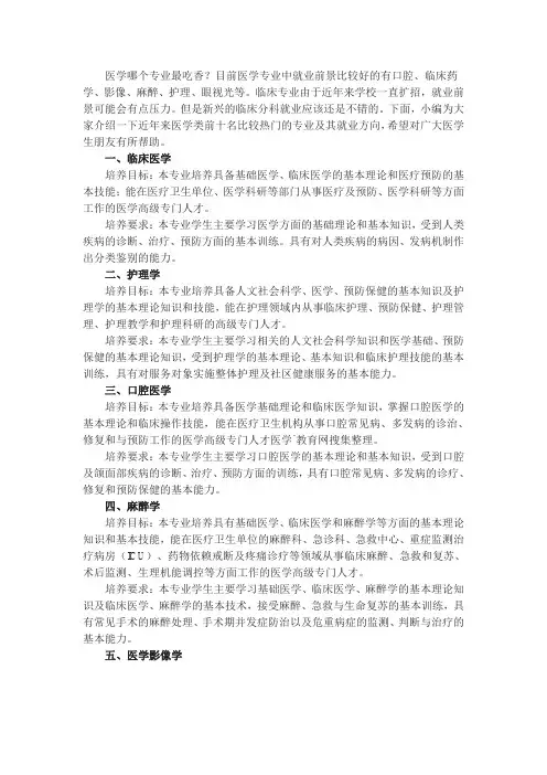 医学哪个专业最吃香？