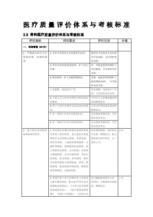 骨科医疗质量评价体系与考核标准