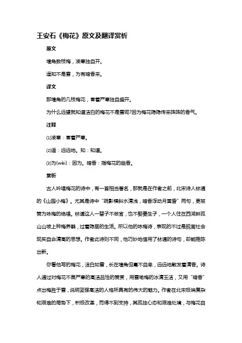 《梅花》原文及翻译赏析