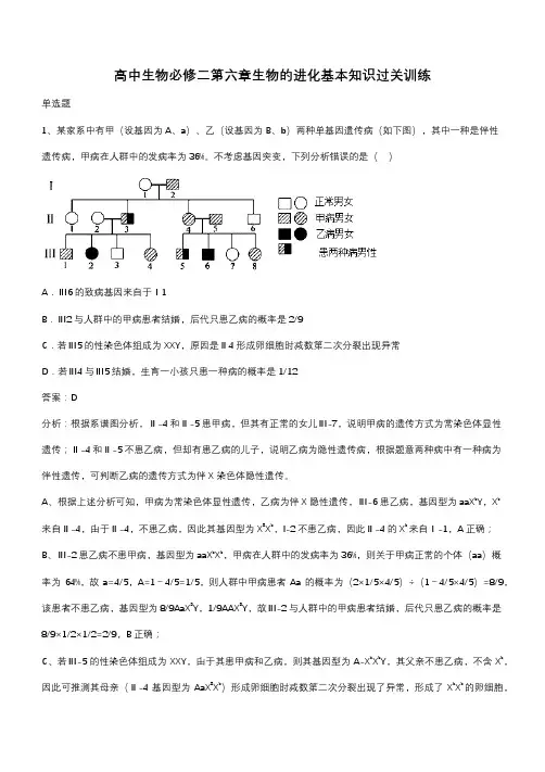 高中生物必修二第六章生物的进化基本知识过关训练(带答案)