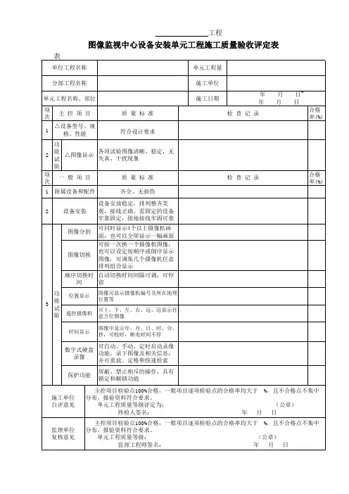 表(粤水)像2 图像监视中心设备安装单元工程施工质量验收评定表