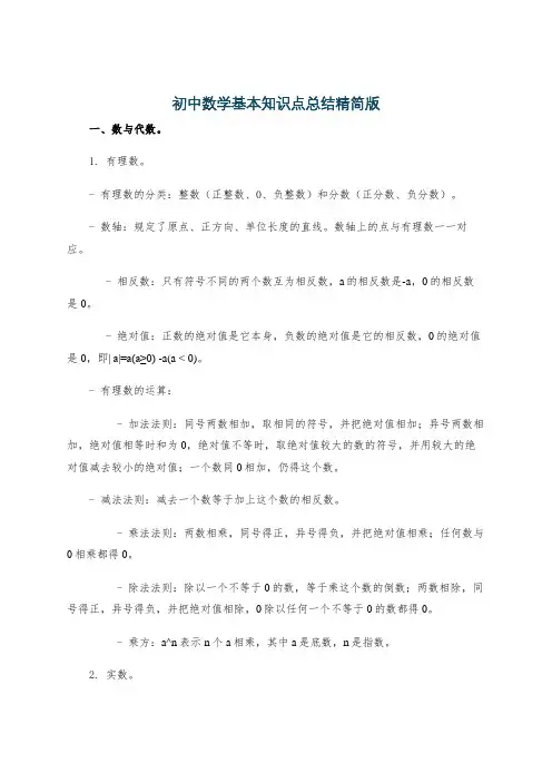 初中数学基本知识点总结精简版