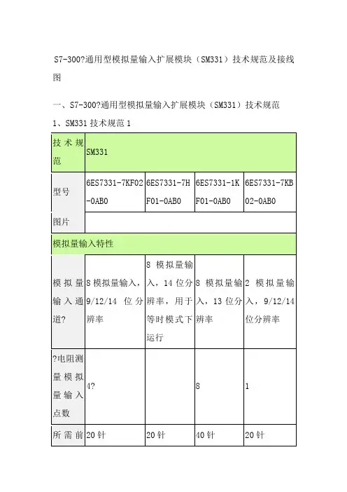 S7-300  通用型模拟量输入扩展模块(SM331)技术规范及接线图