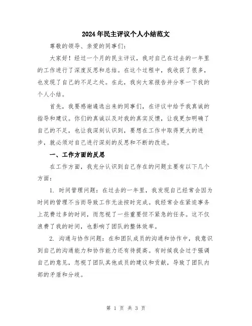 2024年民主评议个人小结范文 2