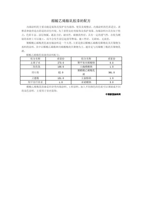 醋酸乙烯酯乳胶漆的配方