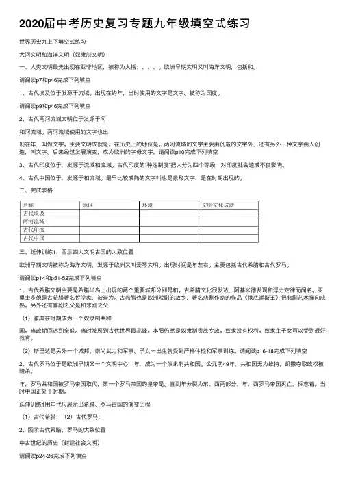 2020届中考历史复习专题九年级填空式练习