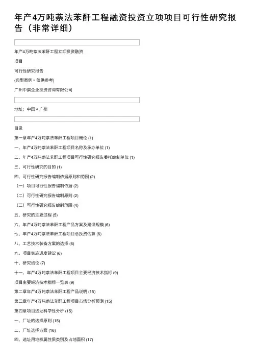年产4万吨萘法苯酐工程融资投资立项项目可行性研究报告（非常详细）
