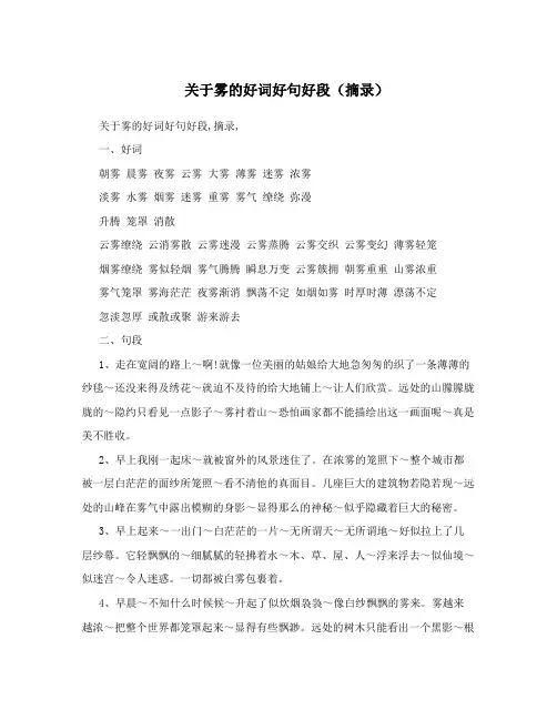 关于雾的好词好句好段(摘录)
