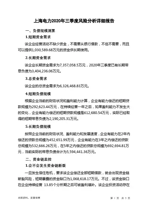 上海电力2020年三季度财务风险分析详细报告