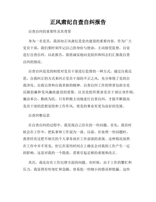 正风肃纪自查自纠报告