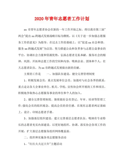 2020年青年志愿者工作计划