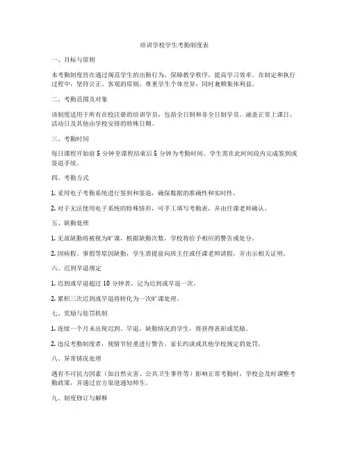 培训学校学生考勤制度表