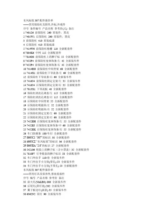 标致307全部配件价格(修车不怕被忽悠)