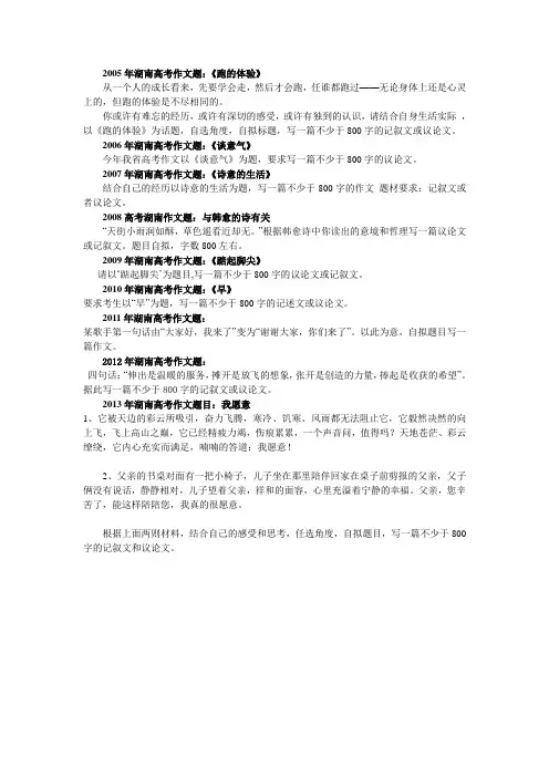 (最新)湖南高考历届作文题(2000—2013)