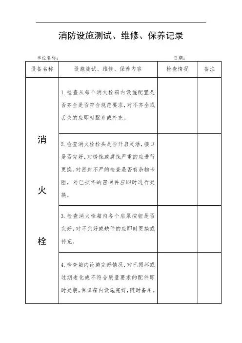 消防设施测试、维修、保养记录表