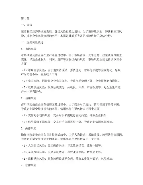 五类风险总结报告范文(3篇)