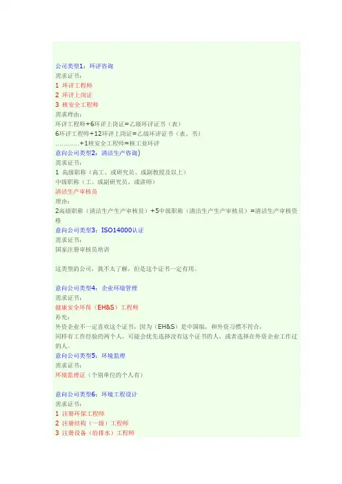 环境工程可以考的证书.
