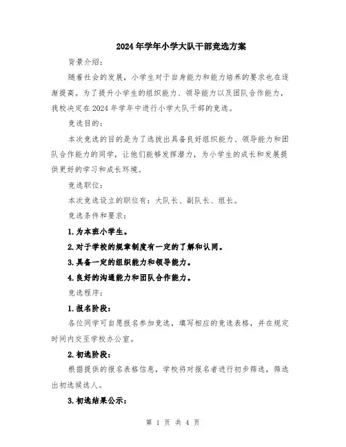 2024年学年小学大队干部竞选方案