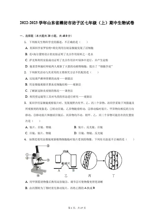 2022-2023学年山东省潍坊市坊子区七年级(上)期中生物试卷(附答案详解)
