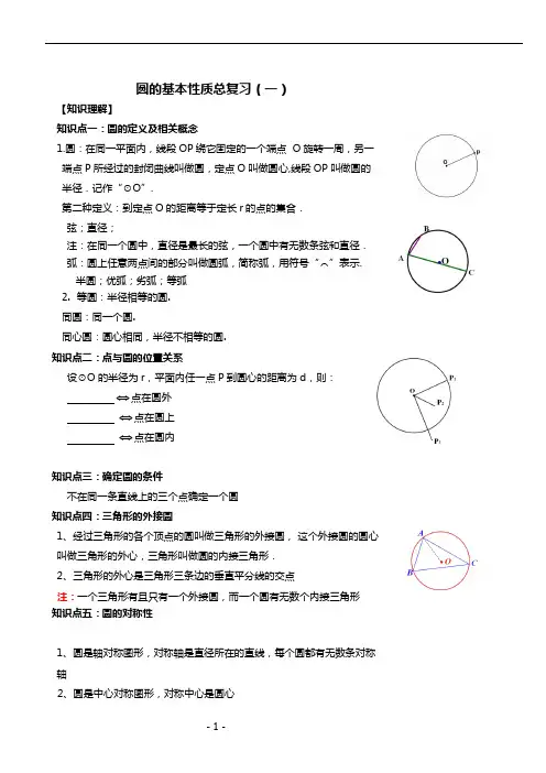 圆的基本性质知识点及经典例题总复习