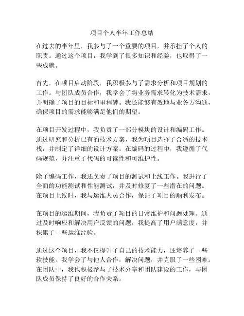 项目个人半年工作总结