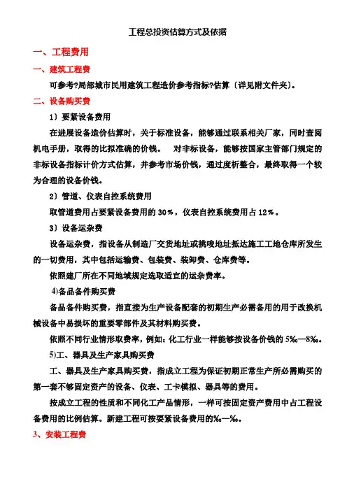项目总投资估算方式及依据