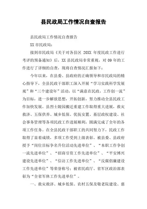 县民政局工作情况自查报告 