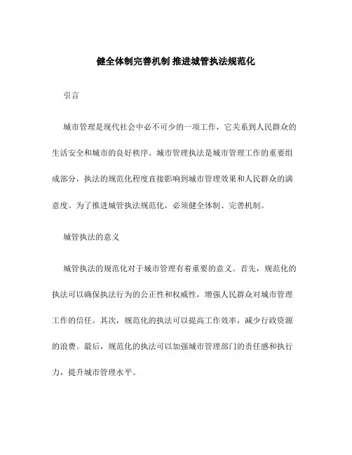 健全体制完善机制 推进城管执法规范化