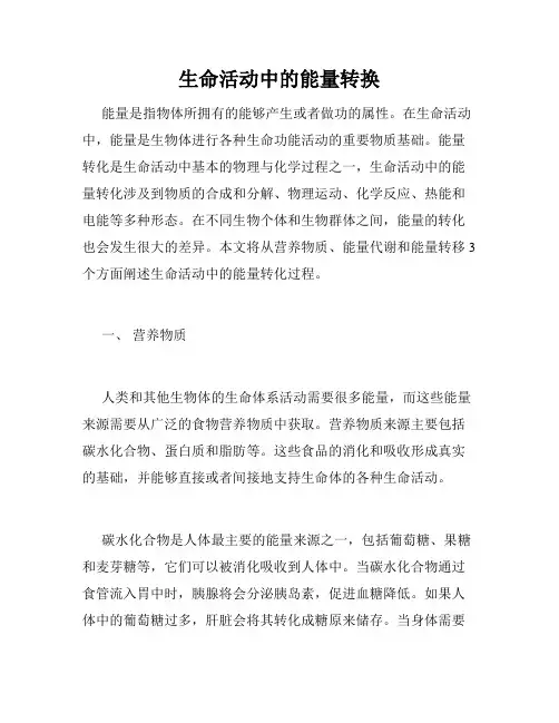 生命活动中的能量转换